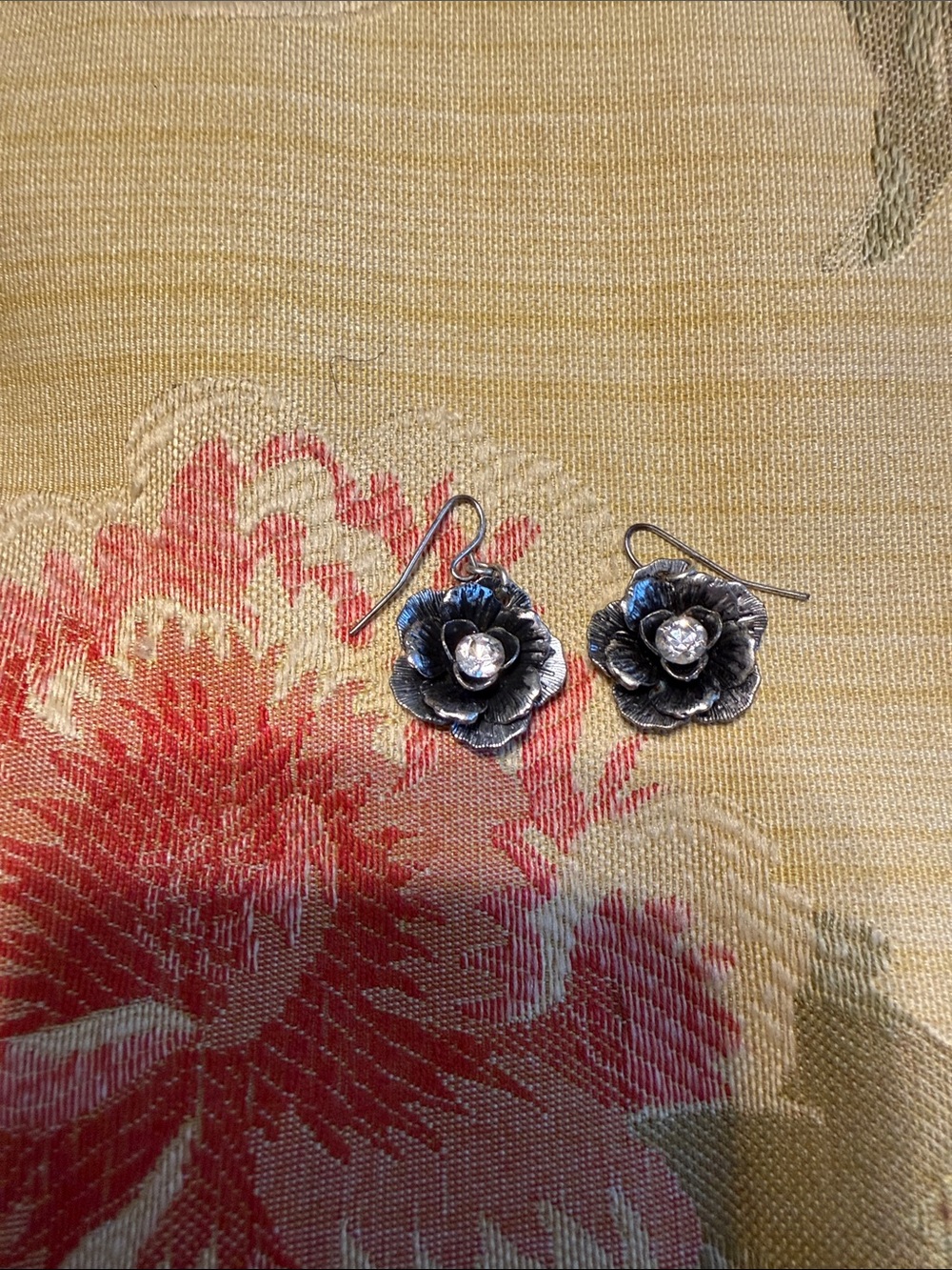 Premier Designs Silver Floral Drop Earrings with Clear Stones